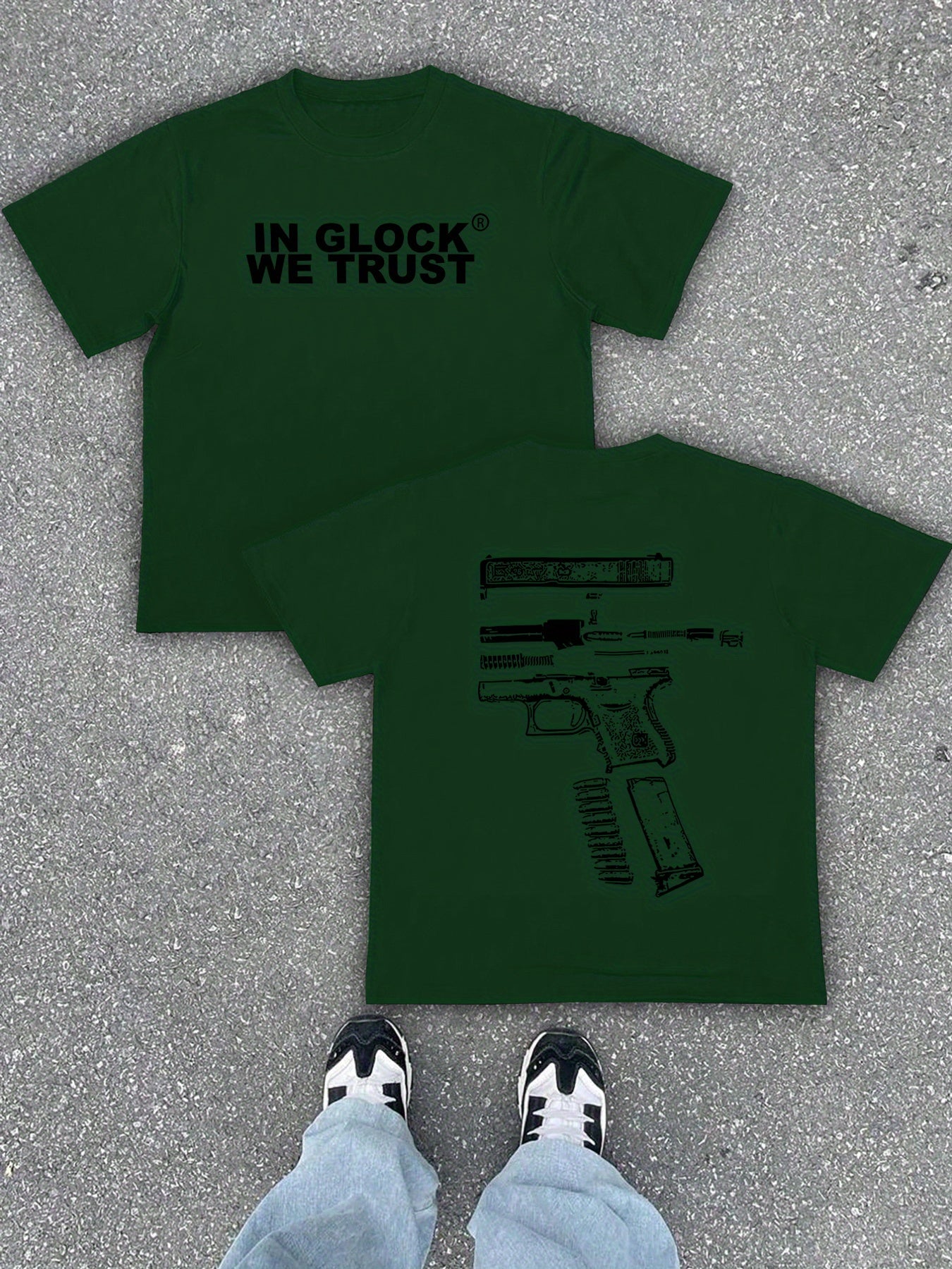 Men'S Casual Summer Short Sleeve T-Shirt with Gun Print, Green, Polyester, Lightweight & Breathable Fabric, Round Neck, Regular Fit, Everyday Wear, Everyday Tshirt | Graphic Tee | Patterned Shirt, Gun Shir