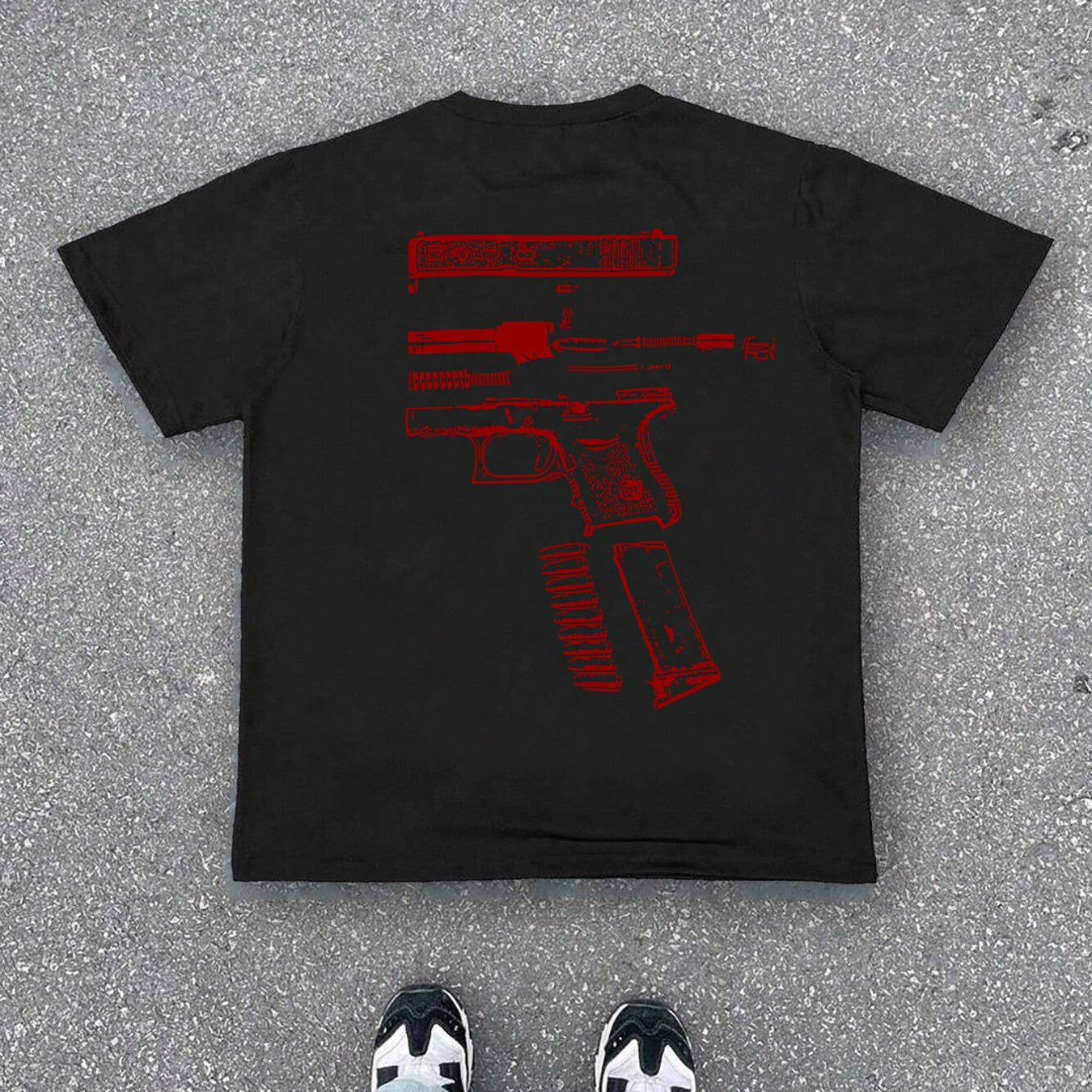 Men'S Casual Summer Short Sleeve T-Shirt with Gun Print, Green, Polyester, Lightweight & Breathable Fabric, Round Neck, Regular Fit, Everyday Wear, Everyday Tshirt | Graphic Tee | Patterned Shirt, Gun Shir