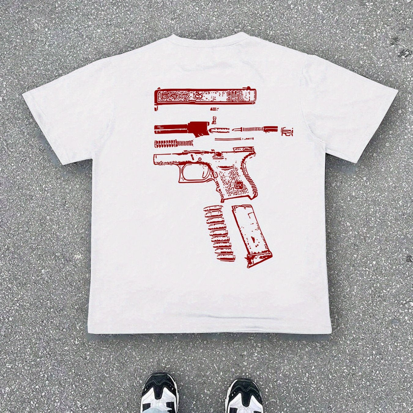 Men'S Casual Summer Short Sleeve T-Shirt with Gun Print, Green, Polyester, Lightweight & Breathable Fabric, Round Neck, Regular Fit, Everyday Wear, Everyday Tshirt | Graphic Tee | Patterned Shirt, Gun Shir