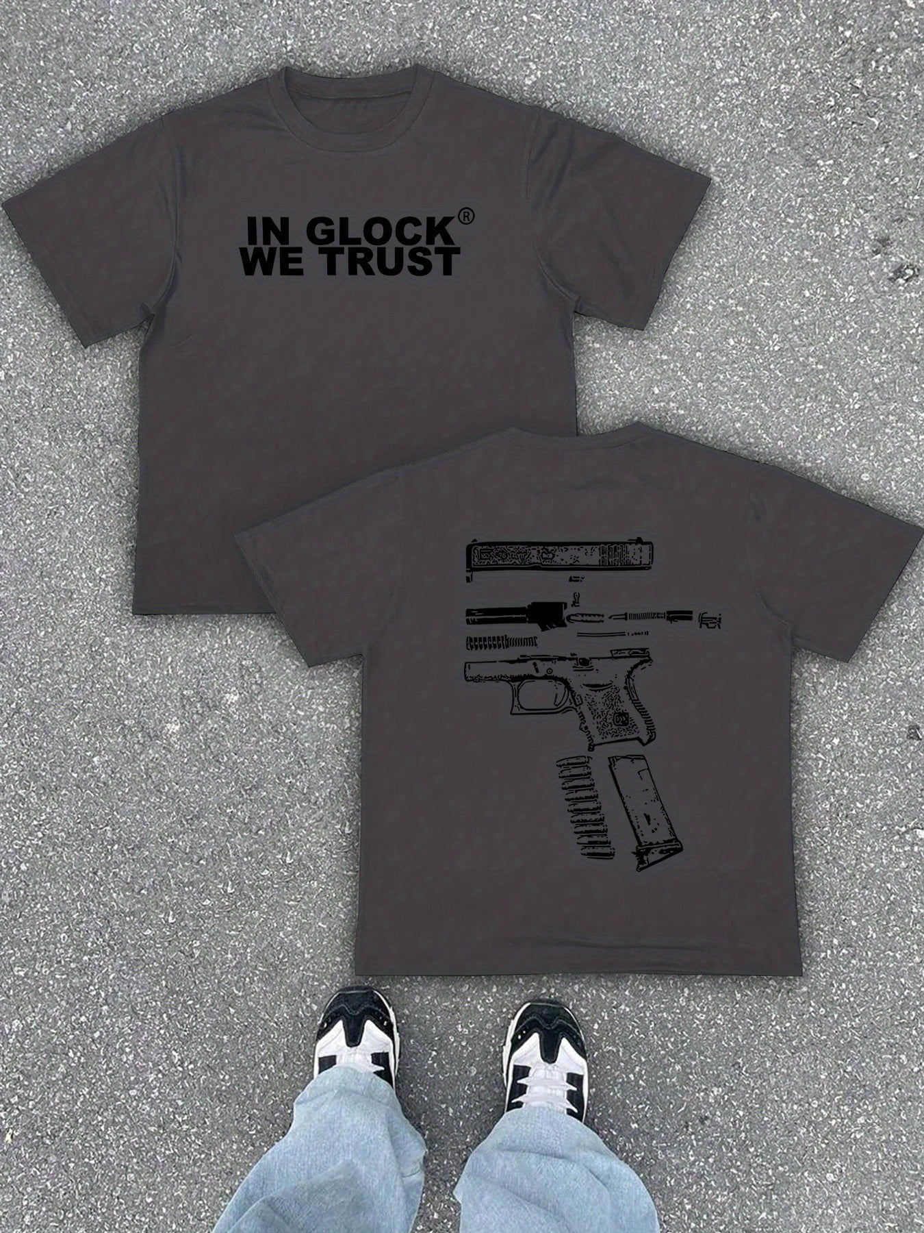 Men'S Casual Summer Short Sleeve T-Shirt with Gun Print, Green, Polyester, Lightweight & Breathable Fabric, Round Neck, Regular Fit, Everyday Wear, Everyday Tshirt | Graphic Tee | Patterned Shirt, Gun Shir