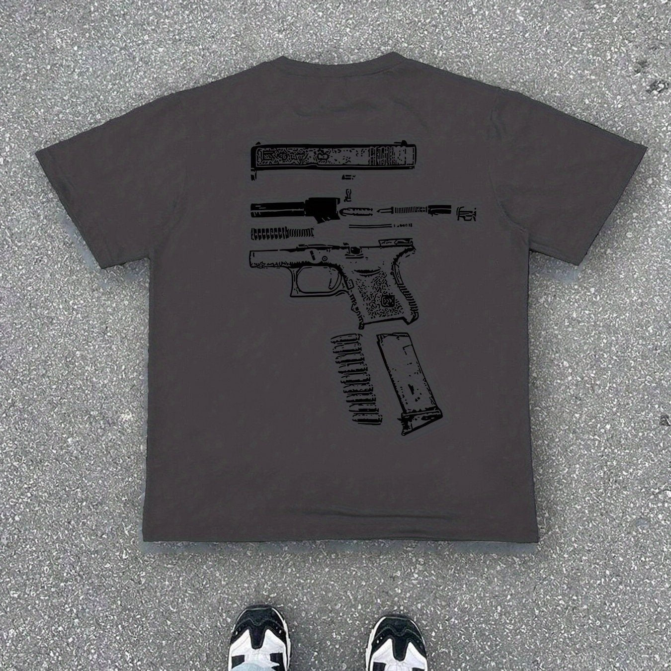 Men'S Casual Summer Short Sleeve T-Shirt with Gun Print, Green, Polyester, Lightweight & Breathable Fabric, Round Neck, Regular Fit, Everyday Wear, Everyday Tshirt | Graphic Tee | Patterned Shirt, Gun Shir