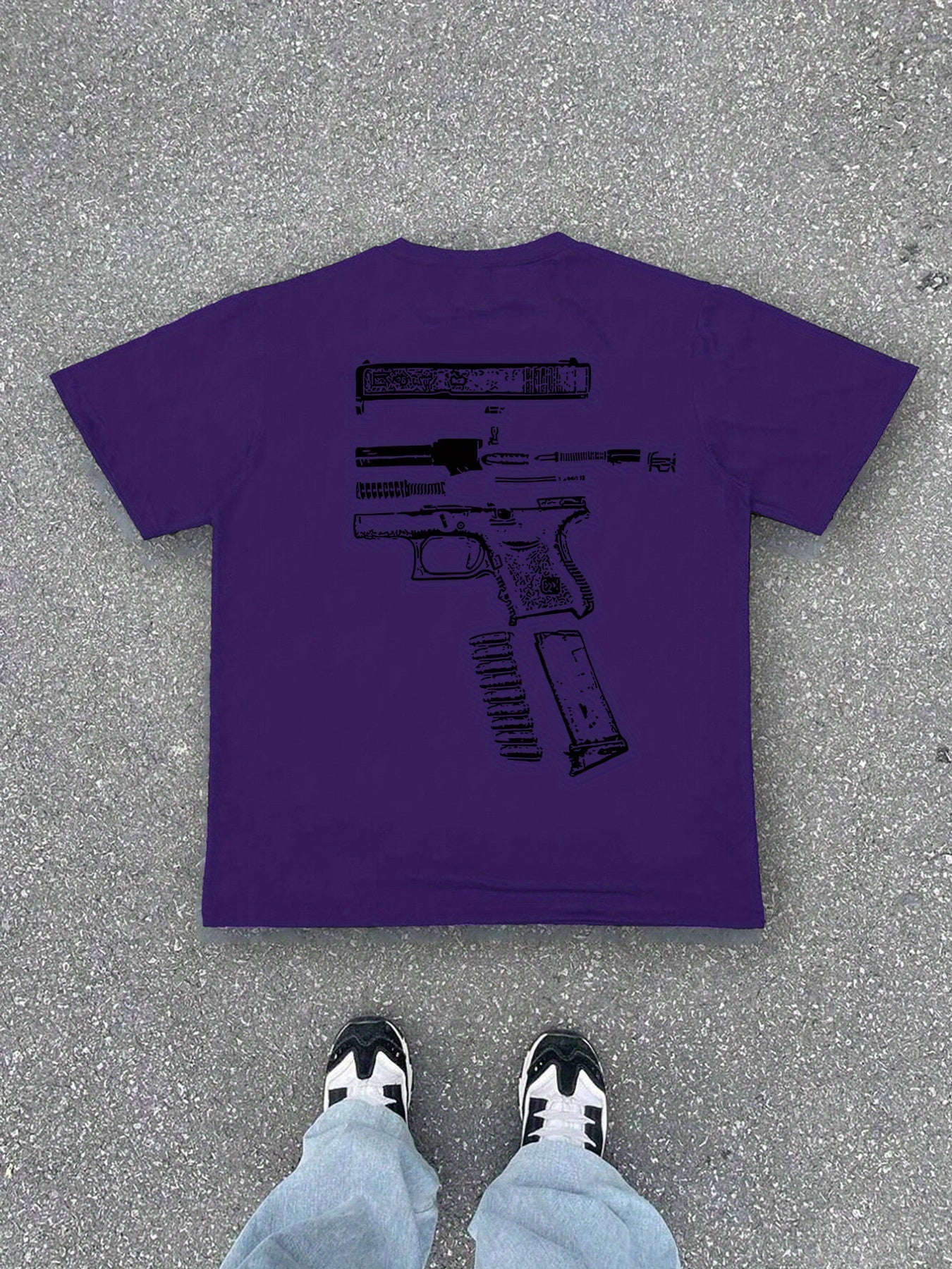 Men'S Casual Summer Short Sleeve T-Shirt with Gun Print, Green, Polyester, Lightweight & Breathable Fabric, Round Neck, Regular Fit, Everyday Wear, Everyday Tshirt | Graphic Tee | Patterned Shirt, Gun Shir