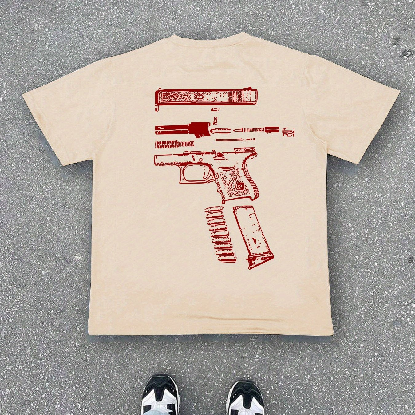 Men'S Casual Summer Short Sleeve T-Shirt with Gun Print, Green, Polyester, Lightweight & Breathable Fabric, Round Neck, Regular Fit, Everyday Wear, Everyday Tshirt | Graphic Tee | Patterned Shirt, Gun Shir
