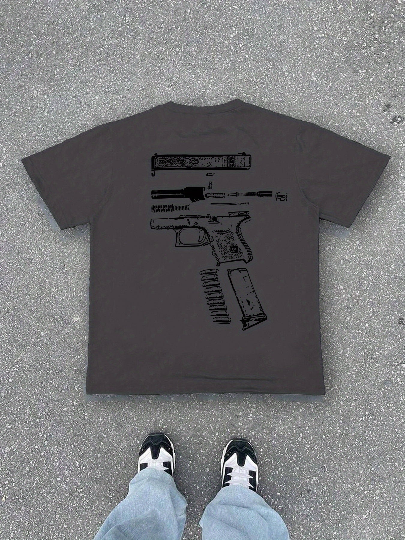 Men'S Casual Summer Short Sleeve T-Shirt with Gun Print, Green, Polyester, Lightweight & Breathable Fabric, Round Neck, Regular Fit, Everyday Wear, Everyday Tshirt | Graphic Tee | Patterned Shirt, Gun Shir