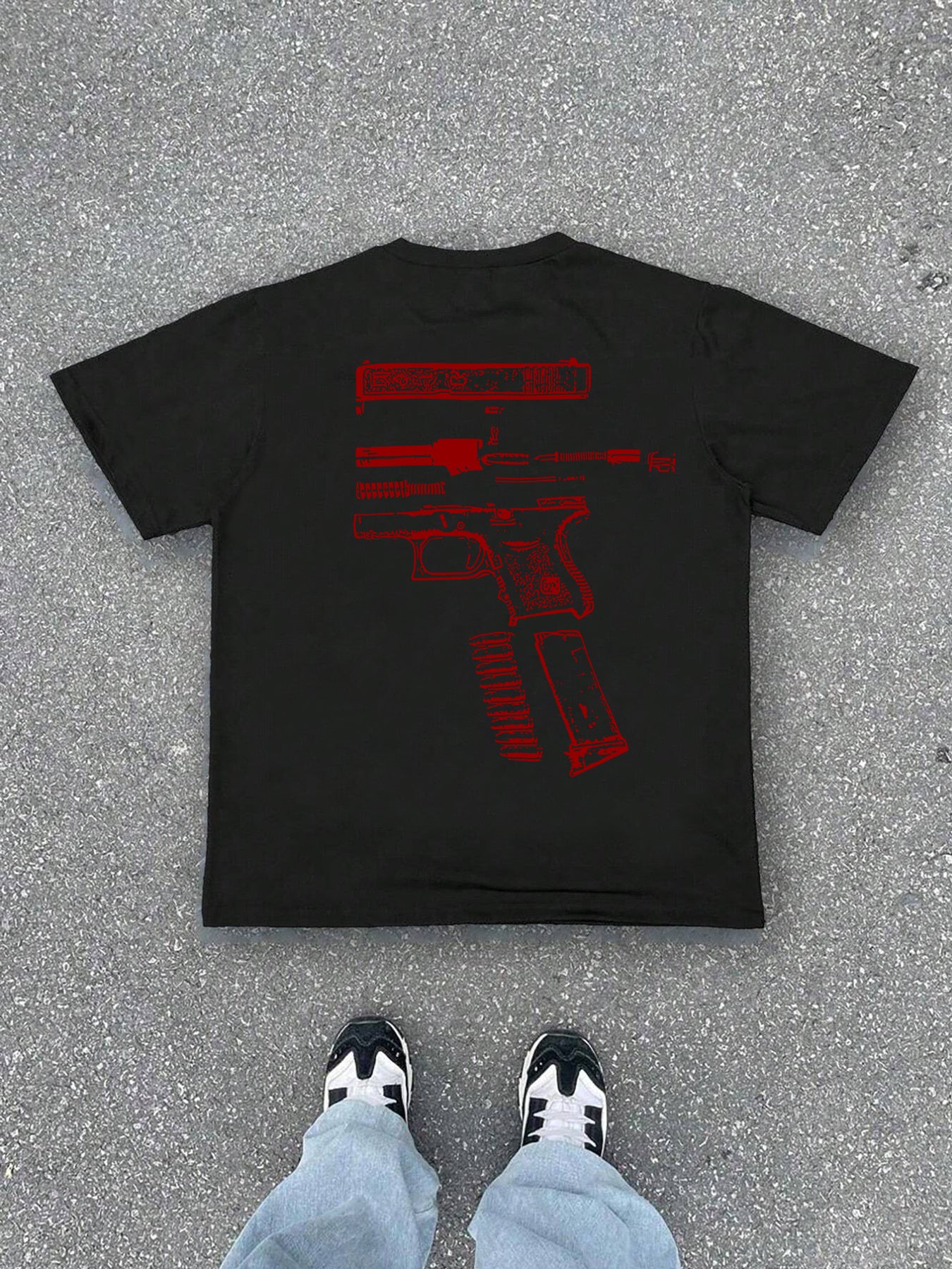 Men'S Casual Summer Short Sleeve T-Shirt with Gun Print, Green, Polyester, Lightweight & Breathable Fabric, Round Neck, Regular Fit, Everyday Wear, Everyday Tshirt | Graphic Tee | Patterned Shirt, Gun Shir
