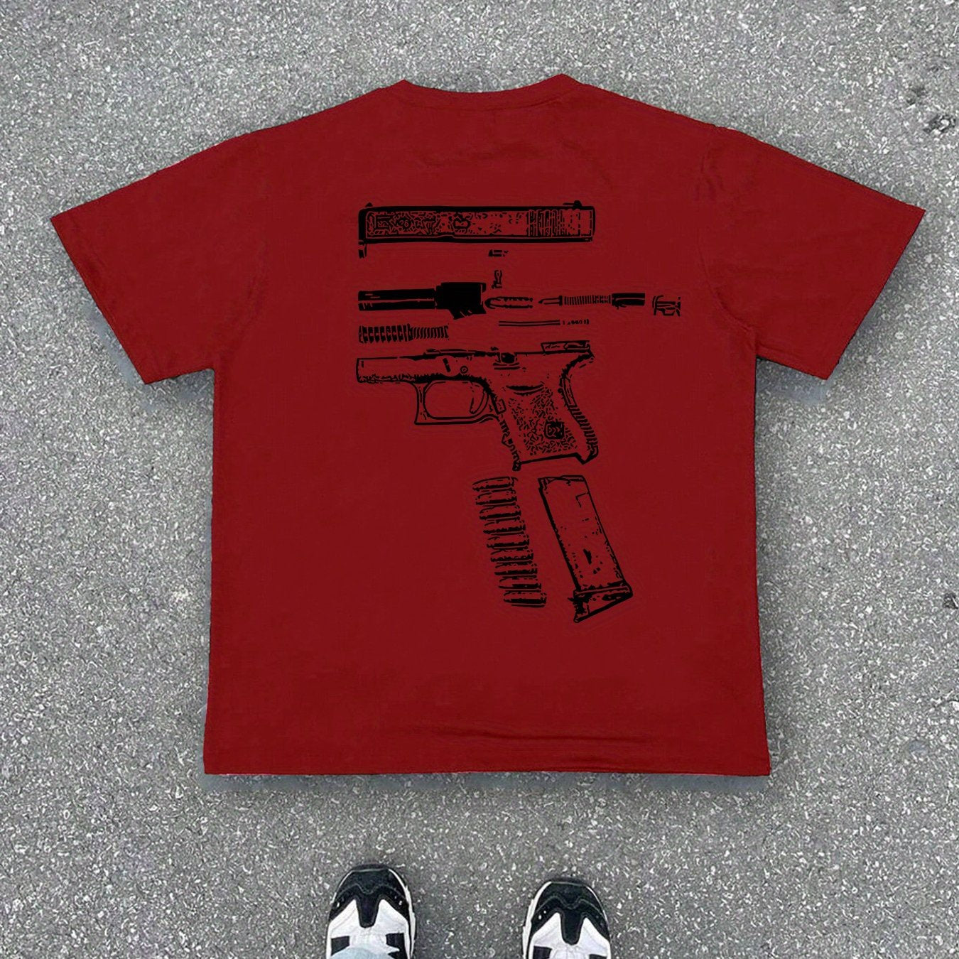 Men'S Casual Summer Short Sleeve T-Shirt with Gun Print, Green, Polyester, Lightweight & Breathable Fabric, Round Neck, Regular Fit, Everyday Wear, Everyday Tshirt | Graphic Tee | Patterned Shirt, Gun Shir