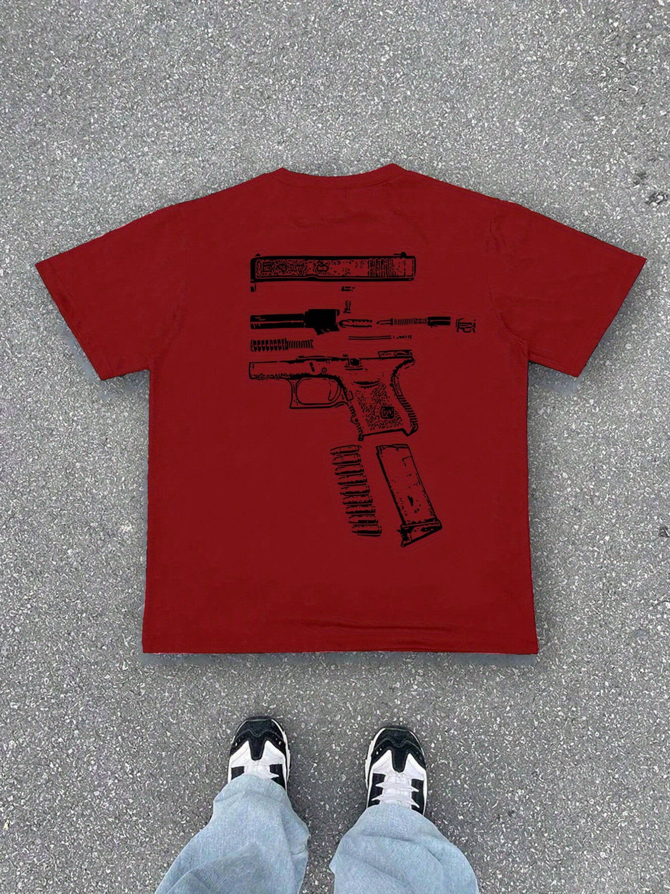 Men'S Casual Summer Short Sleeve T-Shirt with Gun Print, Green, Polyester, Lightweight & Breathable Fabric, Round Neck, Regular Fit, Everyday Wear, Everyday Tshirt | Graphic Tee | Patterned Shirt, Gun Shir