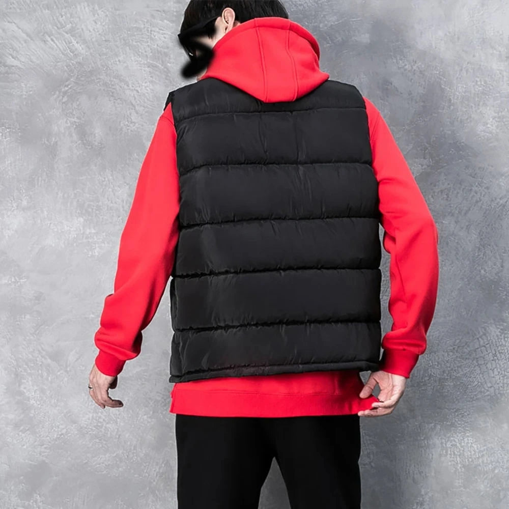 White Vest Jacket Men Slim Fit Stand Collar Sleeveless Puffer Jackets