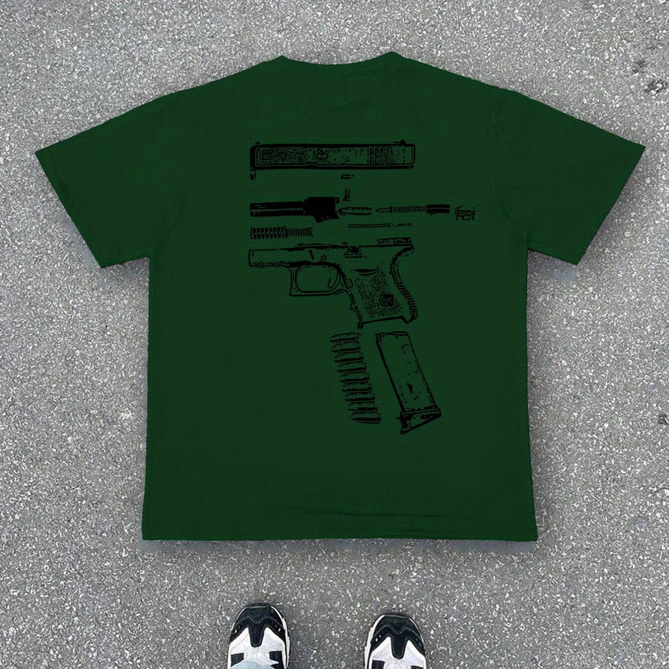 Men'S Casual Summer Short Sleeve T-Shirt with Gun Print, Green, Polyester, Lightweight & Breathable Fabric, Round Neck, Regular Fit, Everyday Wear, Everyday Tshirt | Graphic Tee | Patterned Shirt, Gun Shir