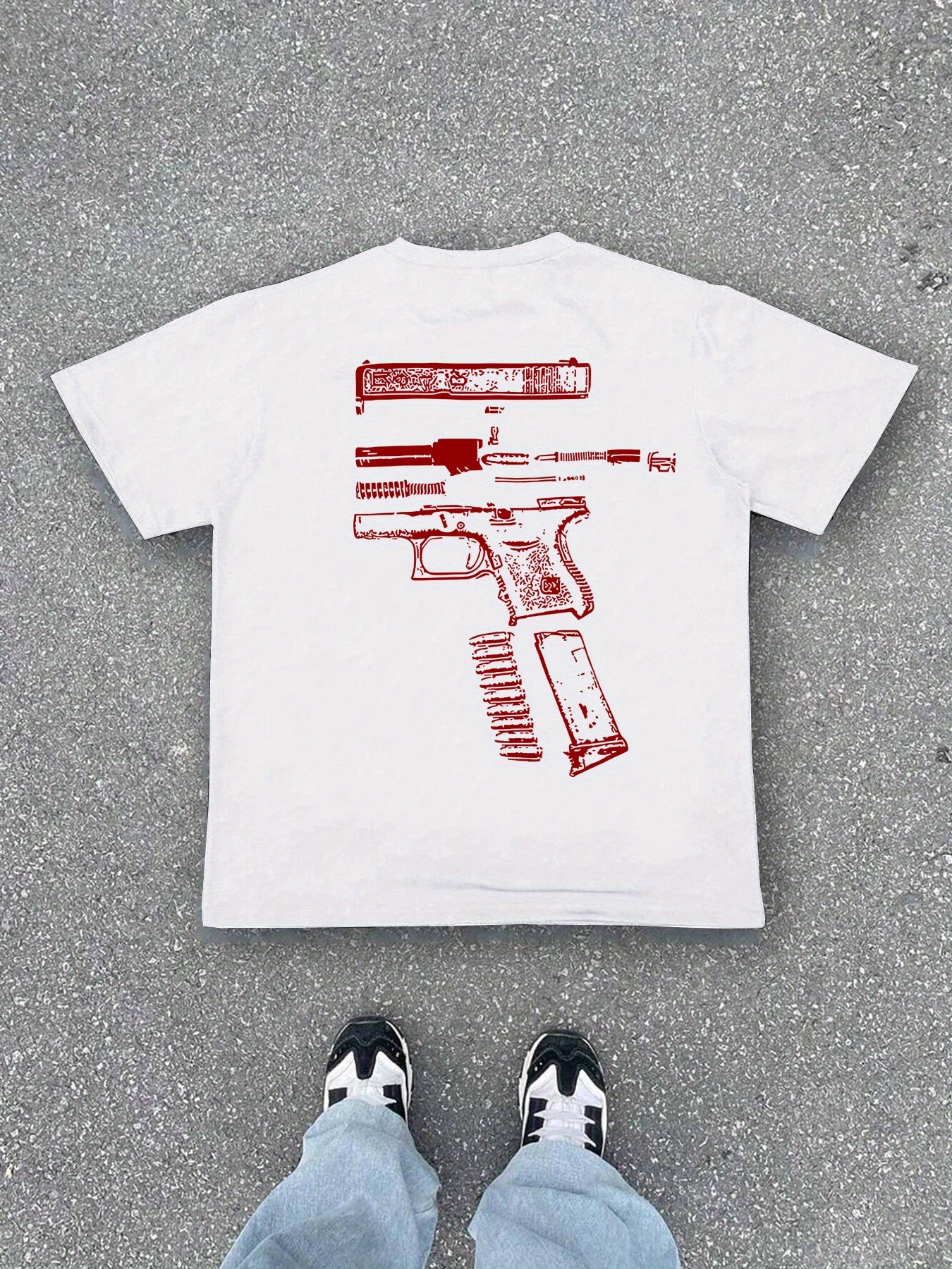 Men'S Casual Summer Short Sleeve T-Shirt with Gun Print, Green, Polyester, Lightweight & Breathable Fabric, Round Neck, Regular Fit, Everyday Wear, Everyday Tshirt | Graphic Tee | Patterned Shirt, Gun Shir