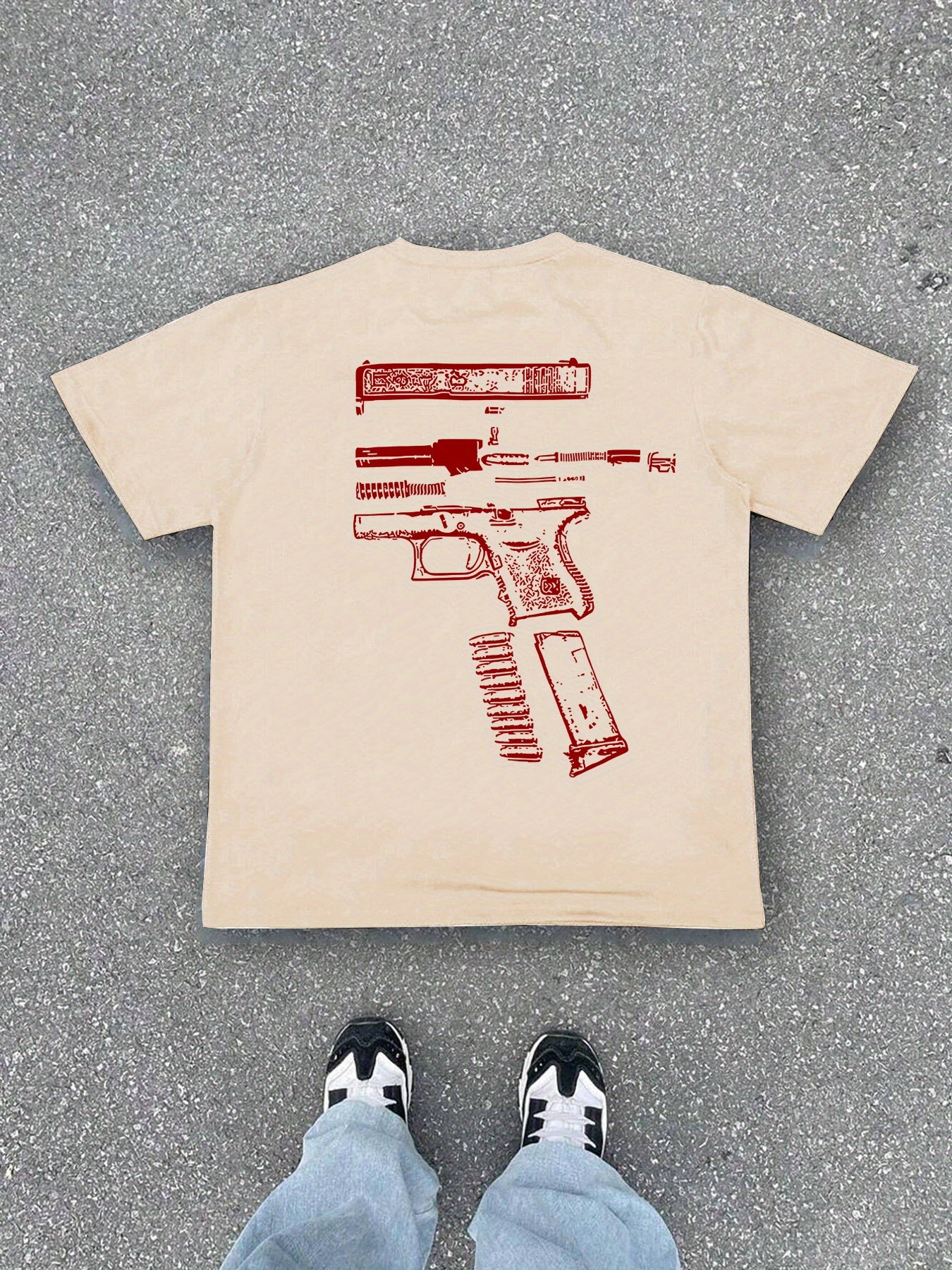 Men'S Casual Summer Short Sleeve T-Shirt with Gun Print, Green, Polyester, Lightweight & Breathable Fabric, Round Neck, Regular Fit, Everyday Wear, Everyday Tshirt | Graphic Tee | Patterned Shirt, Gun Shir